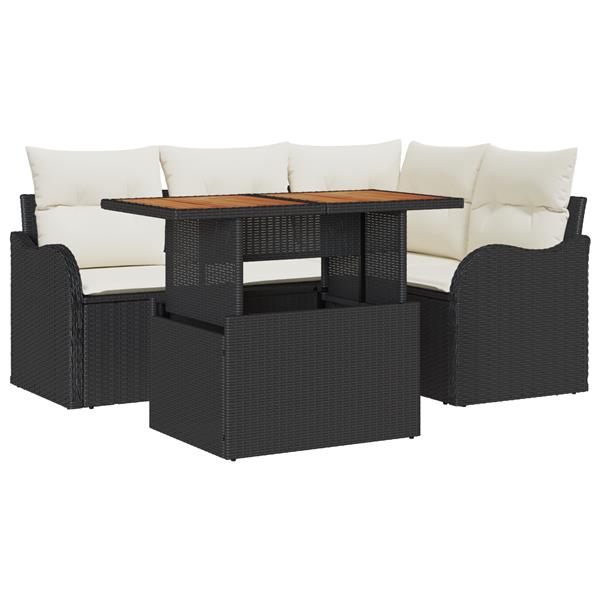 Grote foto vidaxl 5 delige tuinset met kussens zwart poly rattan acacia tuin en terras tuinmeubelen