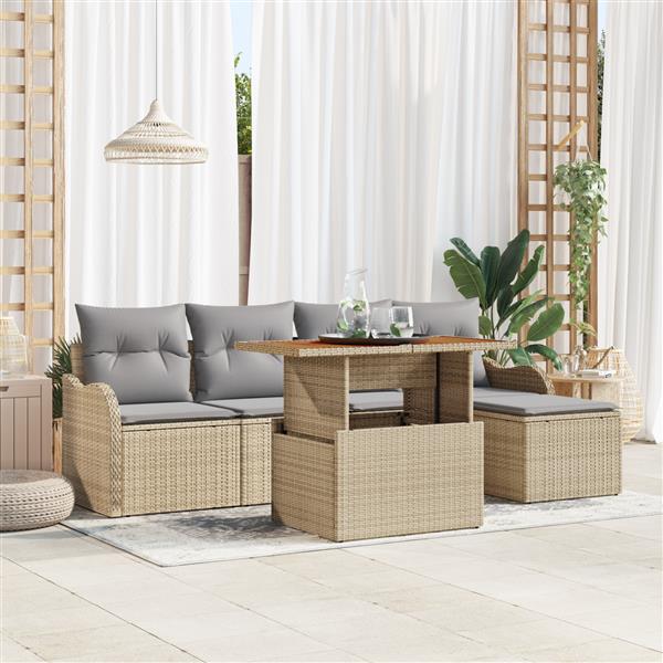 Grote foto vidaxl 6 delige tuinsofa set met kussens in beige poly rattan en acacia tuin en terras tuinmeubelen
