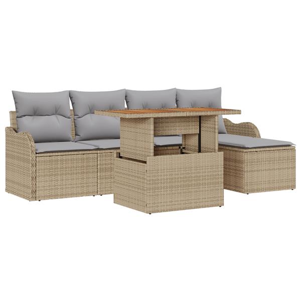 Grote foto vidaxl 6 delige tuinsofa set met kussens in beige poly rattan en acacia tuin en terras tuinmeubelen