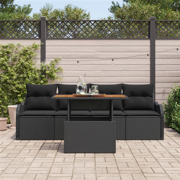 Grote foto vidaxl 5 delige tuinset met kussens zwart poly riet en acaciahout tuin en terras tuinmeubelen