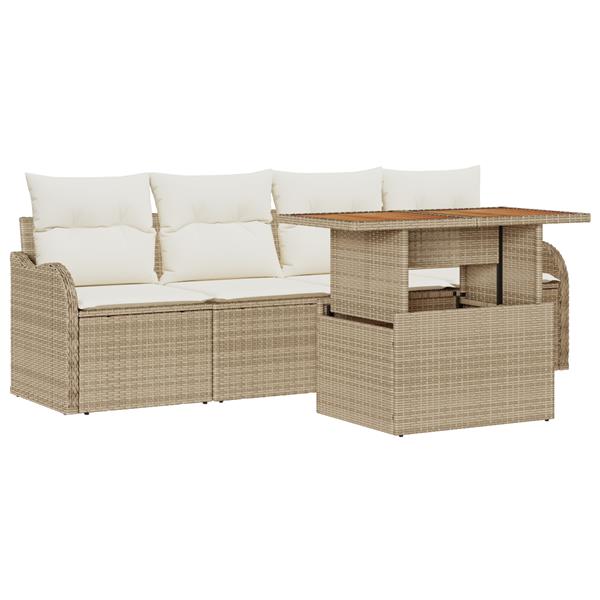Grote foto vidaxl 5 delige tuinset met kussens in beige van poly rattan en acacia tuin en terras tuinmeubelen