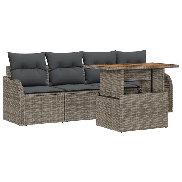 Grote foto vidaxl 5 delige tuinsofa set met kussens in grijs poly rattan en acacia tuin en terras tuinmeubelen