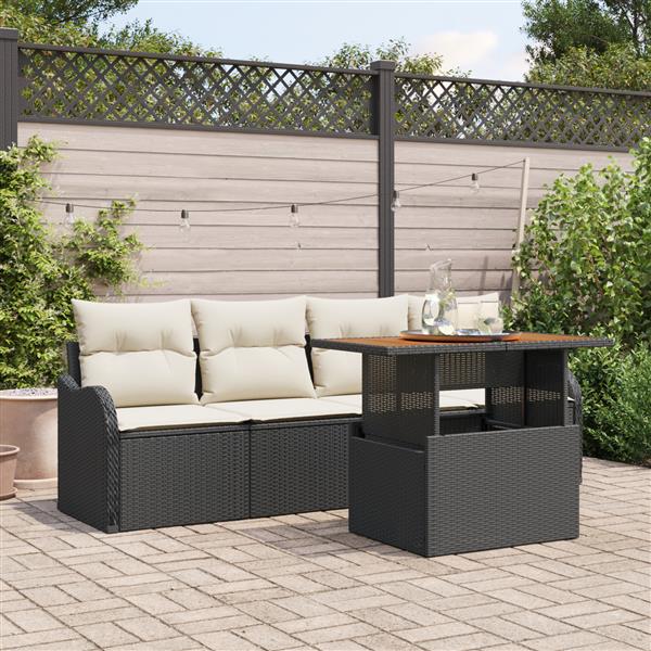Grote foto vidaxl 5 delige tuinsofa set met kussens in zwart poly riet en acacia hout tuin en terras tuinmeubelen
