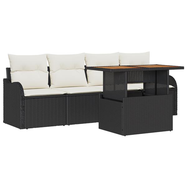 Grote foto vidaxl 5 delige tuinsofa set met kussens in zwart poly riet en acacia hout tuin en terras tuinmeubelen