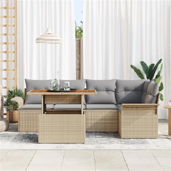 Grote foto vidaxl 6 delige tuinset met kussens poly rattan acaciahout beige tuin en terras tuinmeubelen