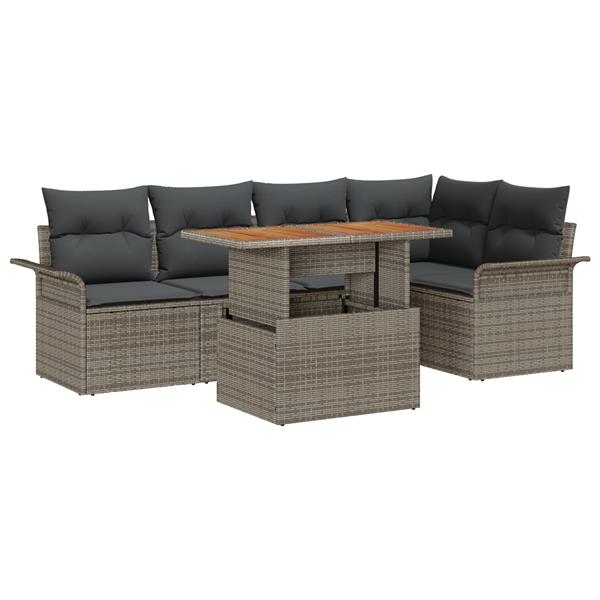 Grote foto vidaxl 6 delige tuinset met kussens poly rattan acaciahout grijs tuin en terras tuinmeubelen
