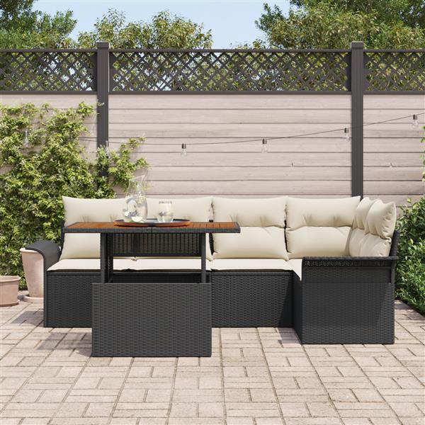 Grote foto vidaxl 6 delige tuinset met kussens poly rattan acaciahout zwart tuin en terras tuinmeubelen