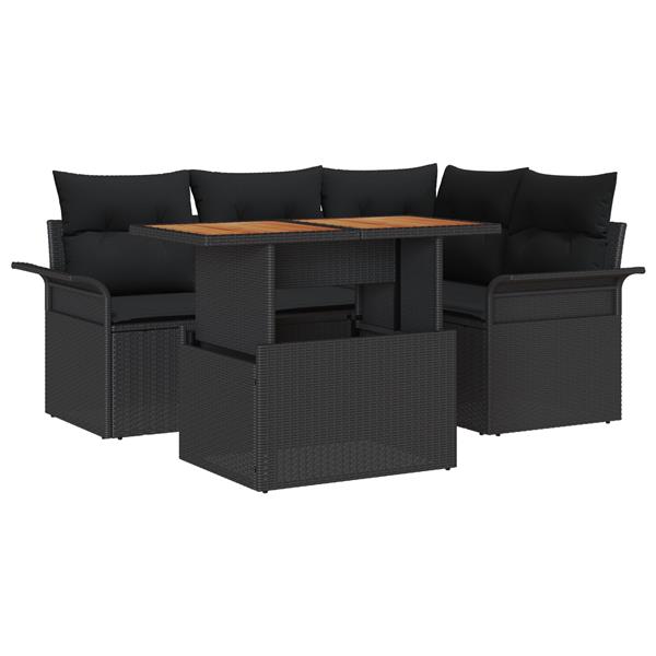 Grote foto vidaxl 5 delige tuinset met kussens zwart poly rattan acacia tuin en terras tuinmeubelen