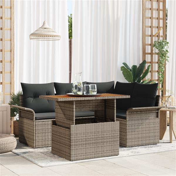 Grote foto vidaxl 5 delige tuinset met kussens poly rattan acaciahout grijs tuin en terras tuinmeubelen