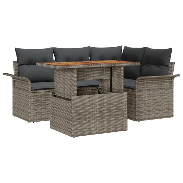 Grote foto vidaxl 5 delige tuinset met kussens poly rattan acaciahout grijs tuin en terras tuinmeubelen