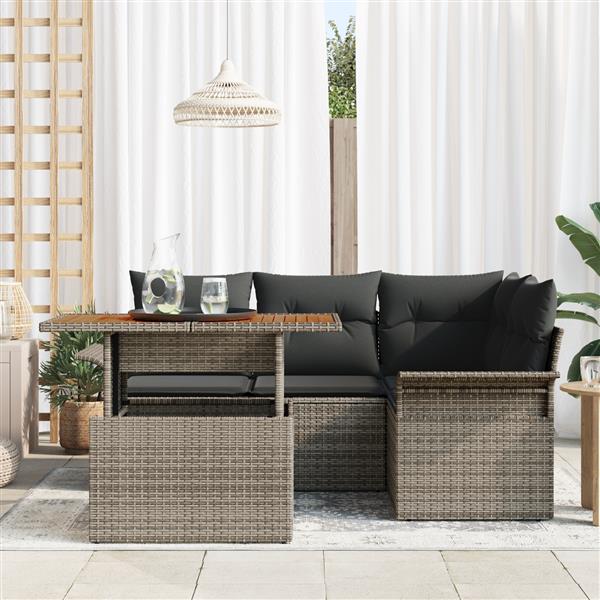 Grote foto vidaxl 5 delige tuinset met kussens poly rattan acaciahout grijs tuin en terras tuinmeubelen