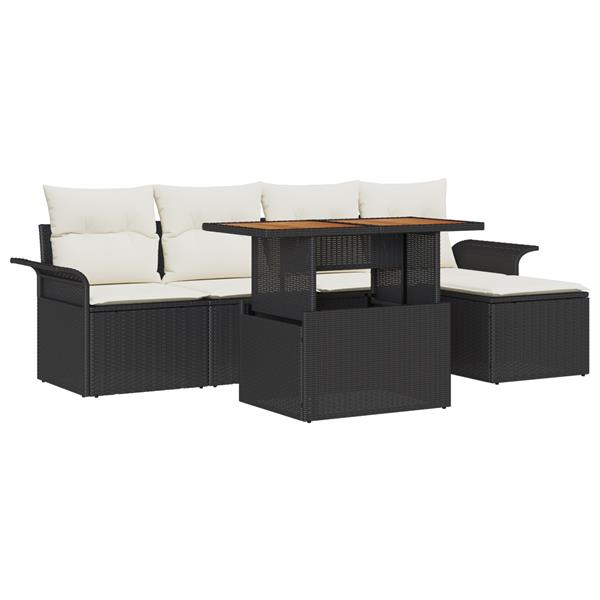 Grote foto vidaxl 6 delige tuinset met kussens poly rattan acaciahout zwart tuin en terras tuinmeubelen