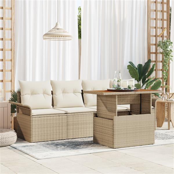 Grote foto vidaxl 5 delige tuinset met kussens in beige poly rattan en acacia tuin en terras tuinmeubelen