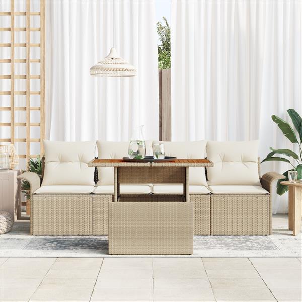Grote foto vidaxl 5 delige tuinset met kussens in beige poly rattan en acacia tuin en terras tuinmeubelen