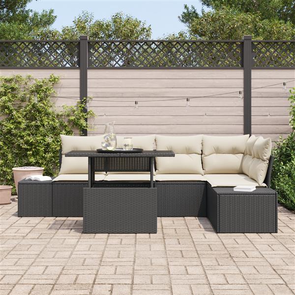Grote foto vidaxl 6 delige tuinbankenset met kussens poly rattan zwart tuin en terras tuinmeubelen