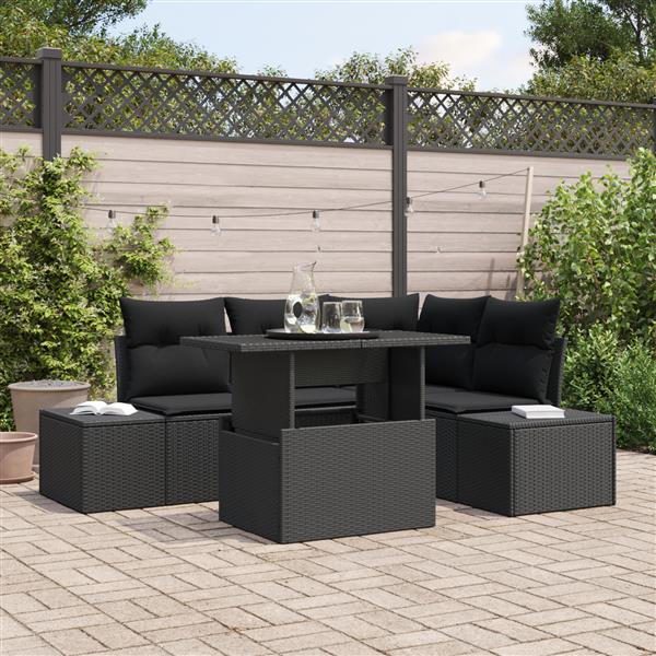 Grote foto vidaxl 5 delige tuinsofa set met kussens in zwart poly rattan tuin en terras tuinmeubelen