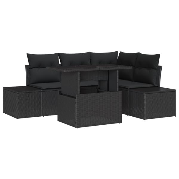 Grote foto vidaxl 5 delige tuinsofa set met kussens in zwart poly rattan tuin en terras tuinmeubelen