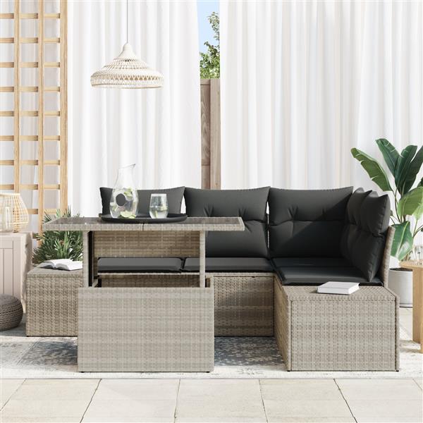 Grote foto vidaxl 5 delige tuinbankenset met kussens poly rattan lichtgrijs tuin en terras tuinmeubelen