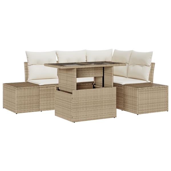 Grote foto vidaxl 5 delige tuinbankenset met kussens poly rattan beige tuin en terras tuinmeubelen