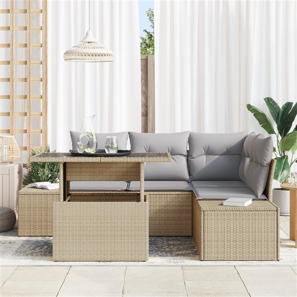 Grote foto vidaxl 5 delige tuinbankset met kussens in beige poly rattan tuin en terras tuinmeubelen