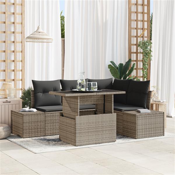 Grote foto vidaxl 5 delige tuinbankenset met kussens poly rattan grijs tuin en terras tuinmeubelen