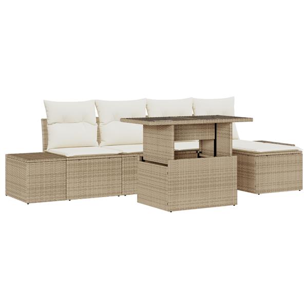 Grote foto vidaxl 6 delige tuinbankenset met kussens poly rattan beige tuin en terras tuinmeubelen