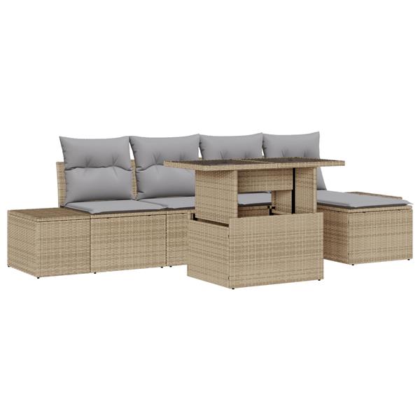 Grote foto vidaxl 6 delige tuinset met kussens beige poly rattan tuin en terras tuinmeubelen