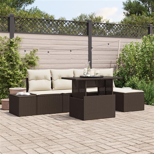 Grote foto vidaxl 6 delige tuinbankenset met kussens poly rattan bruin tuin en terras tuinmeubelen