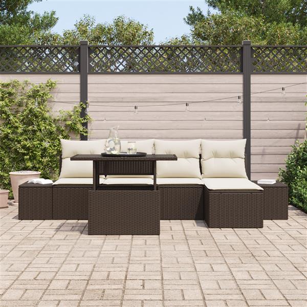 Grote foto vidaxl 6 delige tuinbankenset met kussens poly rattan bruin tuin en terras tuinmeubelen