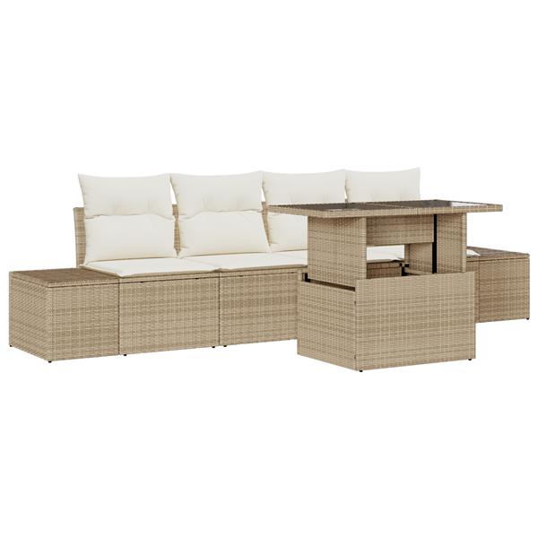 Grote foto vidaxl 5 delige tuinbankenset met kussens poly rattan beige tuin en terras tuinmeubelen