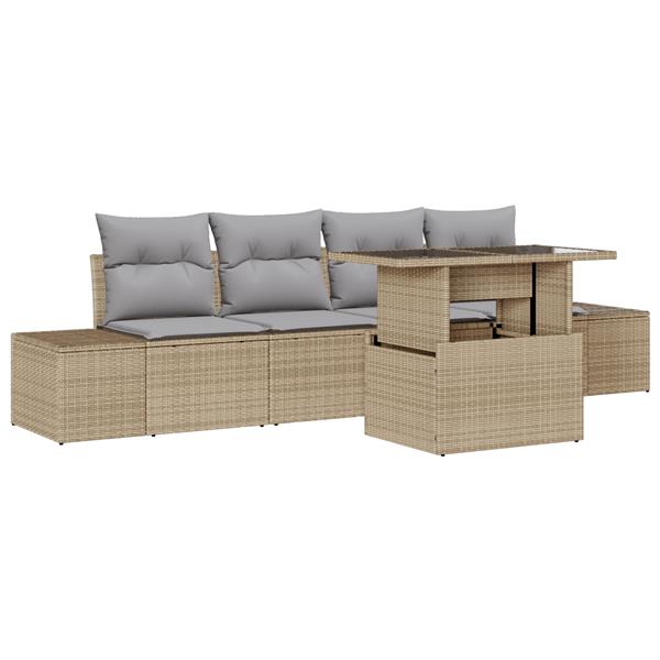 Grote foto vidaxl 5 delige tuinbankenset met kussens poly rattan beige tuin en terras tuinmeubelen