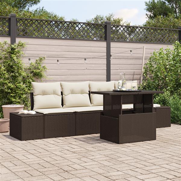 Grote foto vidaxl 5 delige tuinbankenset met kussens poly rattan bruin tuin en terras tuinmeubelen