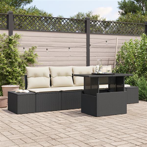 Grote foto vidaxl 5 delige tuinbankenset met kussens poly rattan zwart tuin en terras tuinmeubelen