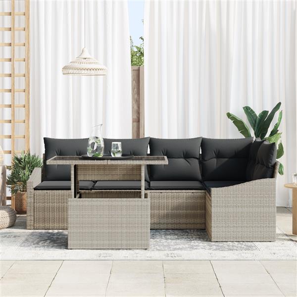 Grote foto vidaxl 6 delige tuinset met kussens in lichtgrijs poly rattan tuin en terras tuinmeubelen