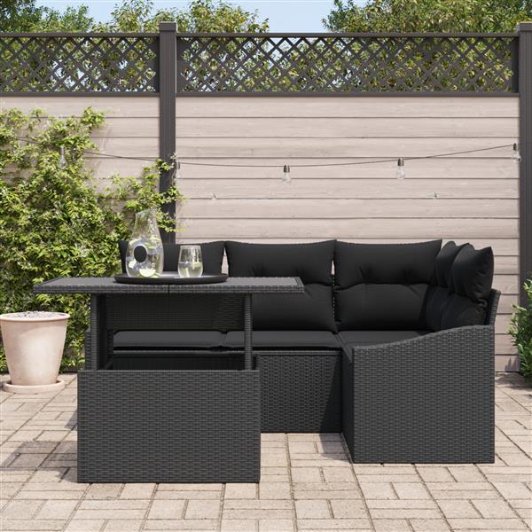 Grote foto vidaxl 5 delige tuinbankenset met kussens poly rattan zwart tuin en terras tuinmeubelen