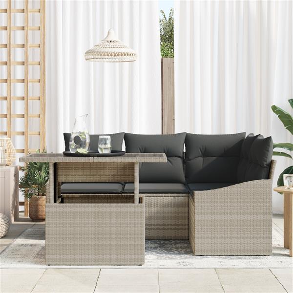 Grote foto vidaxl 5 delige tuinset met kussens lichtgrijs poly rattan tuin en terras tuinmeubelen