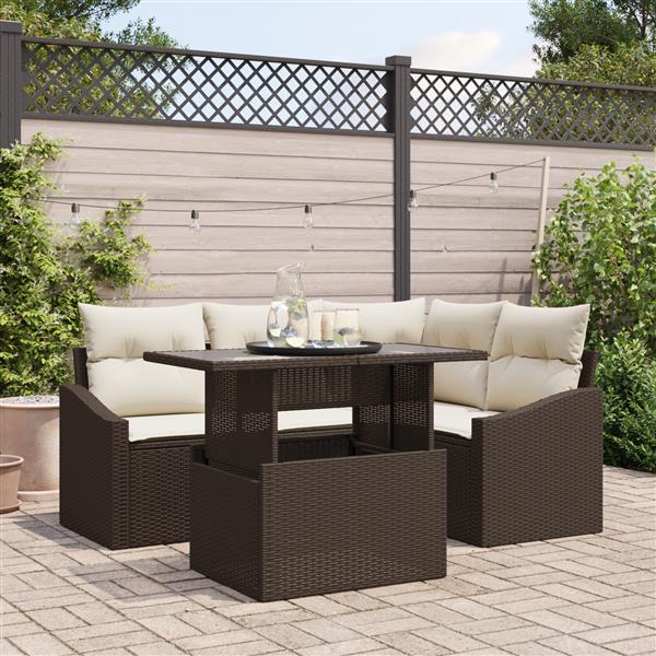 Grote foto vidaxl 5 delige tuinbankset met kussens bruin poly rattan tuin en terras tuinmeubelen