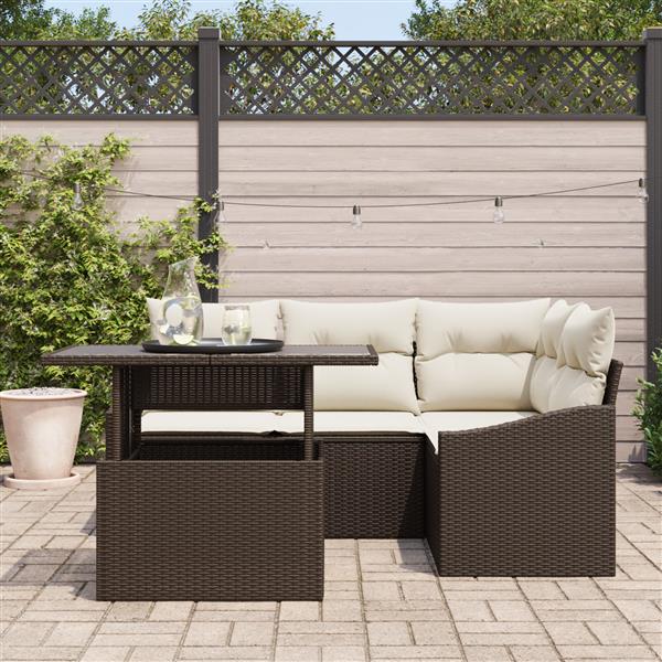 Grote foto vidaxl 5 delige tuinbankset met kussens bruin poly rattan tuin en terras tuinmeubelen
