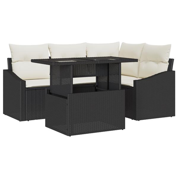 Grote foto vidaxl 5 delige ligbed set met kussens zwart poly rattan tuin en terras tuinmeubelen