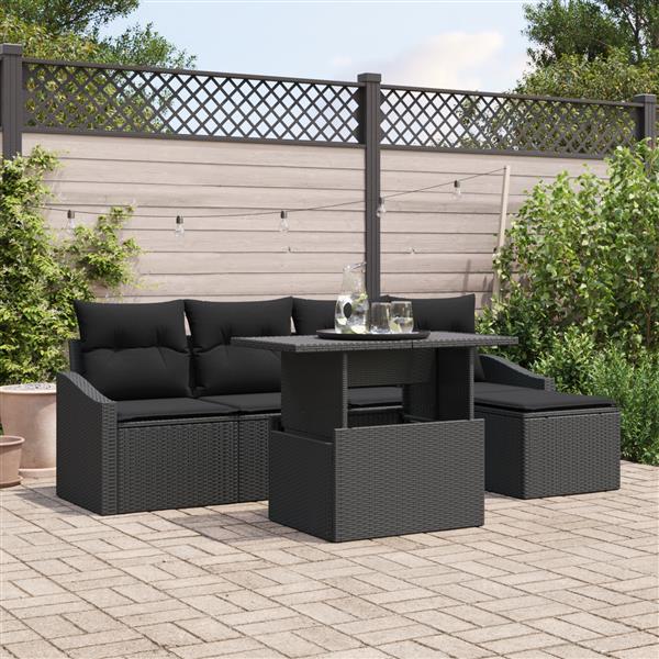 Grote foto vidaxl 6 delige tuinbankenset met kussens poly rattan zwart tuin en terras tuinmeubelen