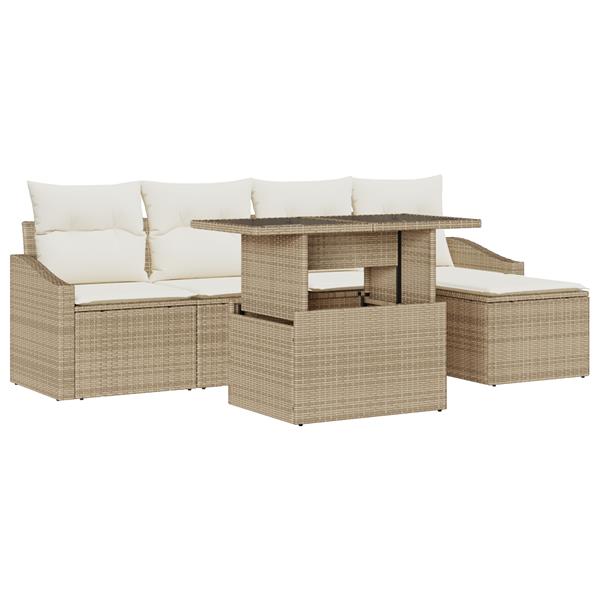 Grote foto vidaxl 6 delige loungeset met kussens in beige van poly rattan tuin en terras tuinmeubelen
