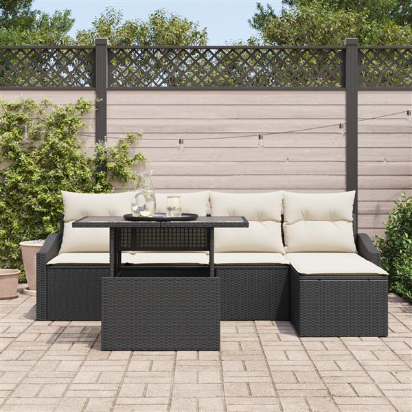 Grote foto vidaxl 6 delige tuinbankset met kussens zwart poly rattan tuin en terras tuinmeubelen