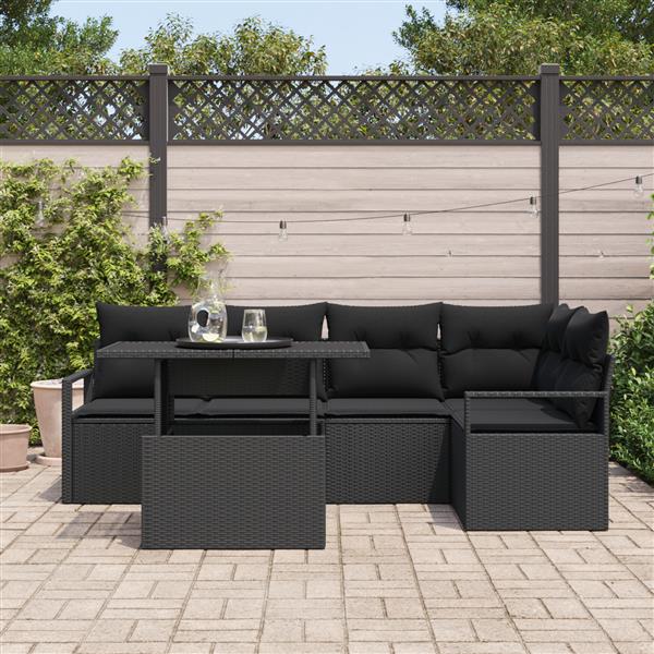 Grote foto vidaxl 6 delige tuinbankenset met kussens poly rattan zwart tuin en terras tuinmeubelen