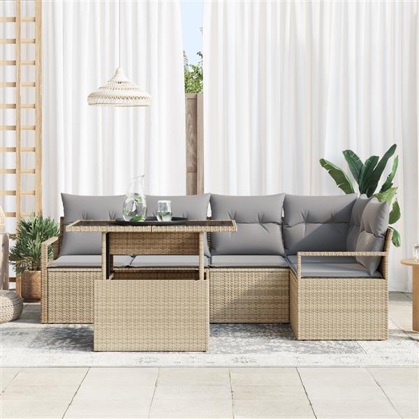 Grote foto vidaxl 6 delige tuinbankenset met kussens poly rattan beige tuin en terras tuinmeubelen