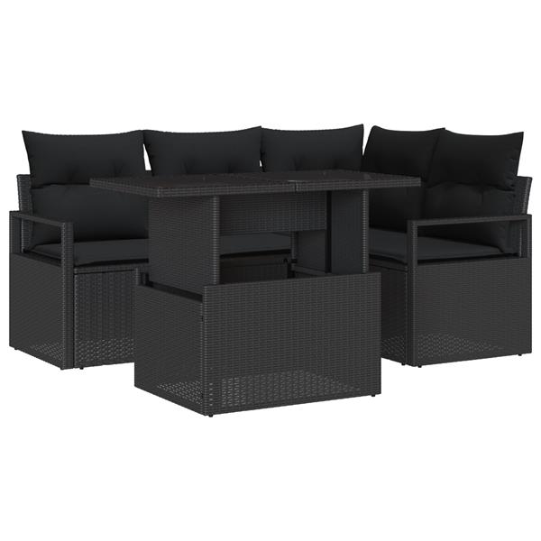 Grote foto vidaxl 5 delige tuinset met kussens zwart poly rattan tuin en terras tuinmeubelen