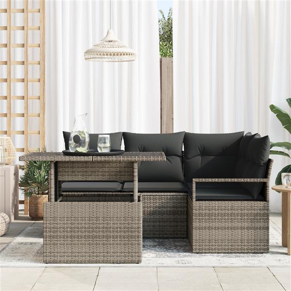 Grote foto vidaxl 5 delige grijze tuinbankset met kussens van poly rattan tuin en terras tuinmeubelen