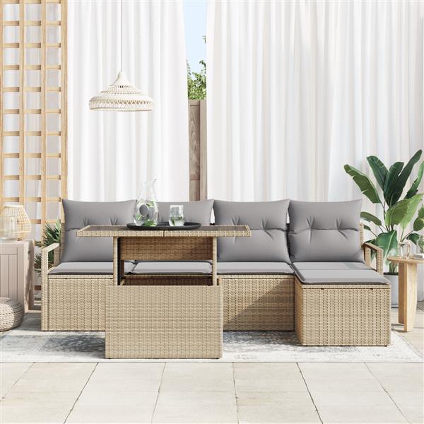 Grote foto vidaxl 6 delige tuinbankenset met kussens poly rattan beige tuin en terras tuinmeubelen
