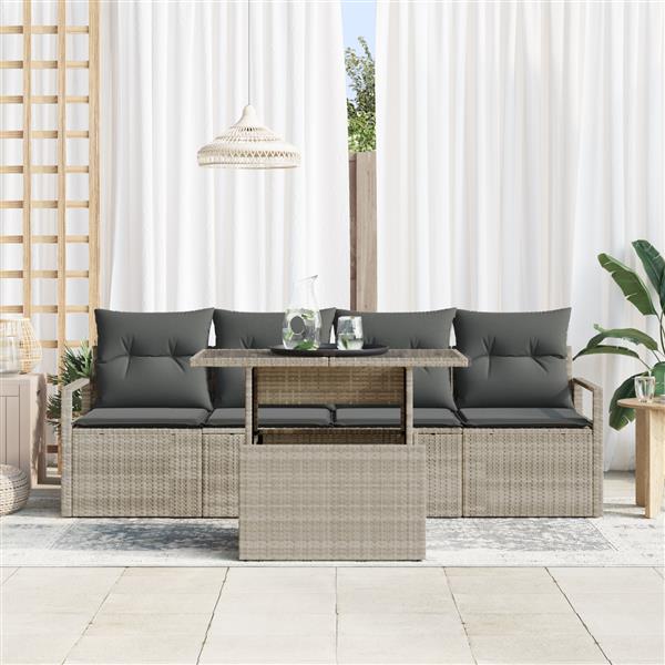 Grote foto vidaxl 5 delige tuinbankset met kussens lichtgrijs poly rattan tuin en terras tuinmeubelen