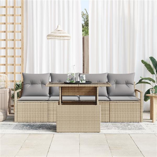 Grote foto vidaxl 5 delige tuinset met kussens in beige poly riet tuin en terras tuinmeubelen