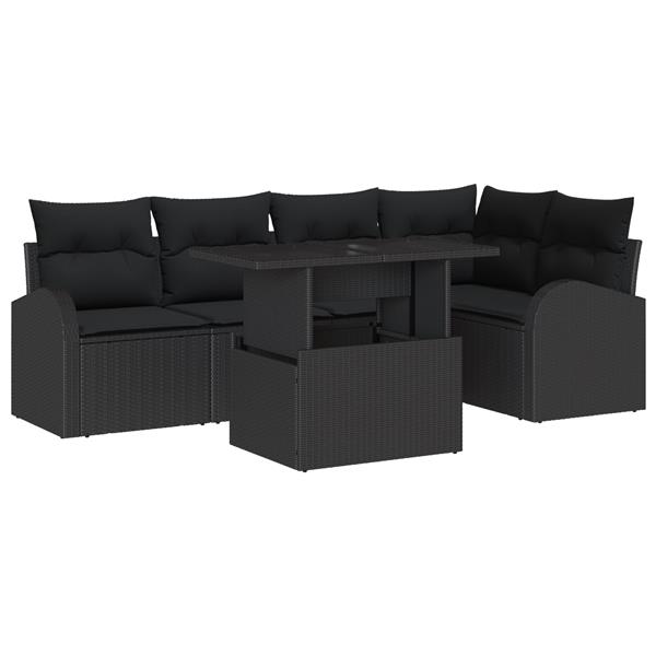 Grote foto vidaxl 6 delige tuinsofa set met kussens zwart poly rattan tuin en terras tuinmeubelen